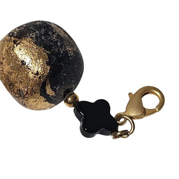 Handcrafted Gold Black Tassel Keychain Pendant Lobster Clasp Bead Accent Women - Picture 2 of 4